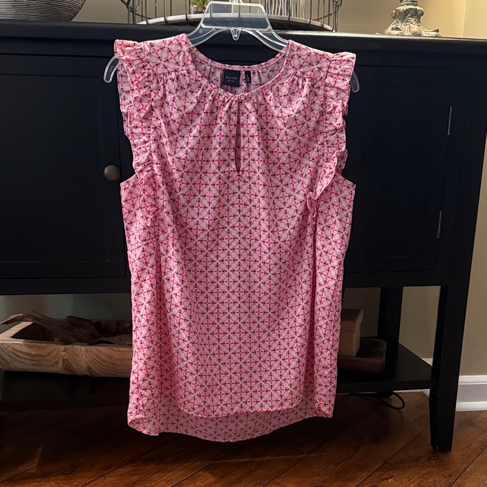 Karl Lagerfeld Pink Geometric Ruffle Sleeve Camisole Top